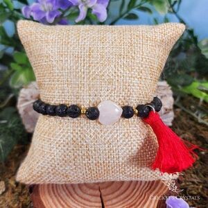 Lava Stone and Rose Quartz Heart Bracelet #53